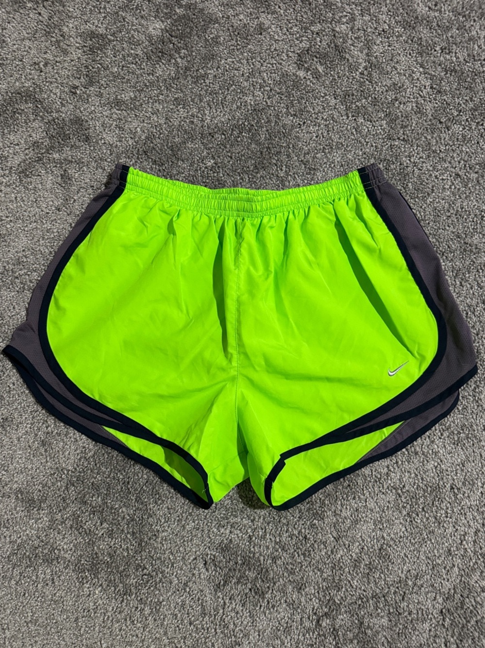 Nike Women's Bright Lime Green Athletic Running Shorts with Black Trim